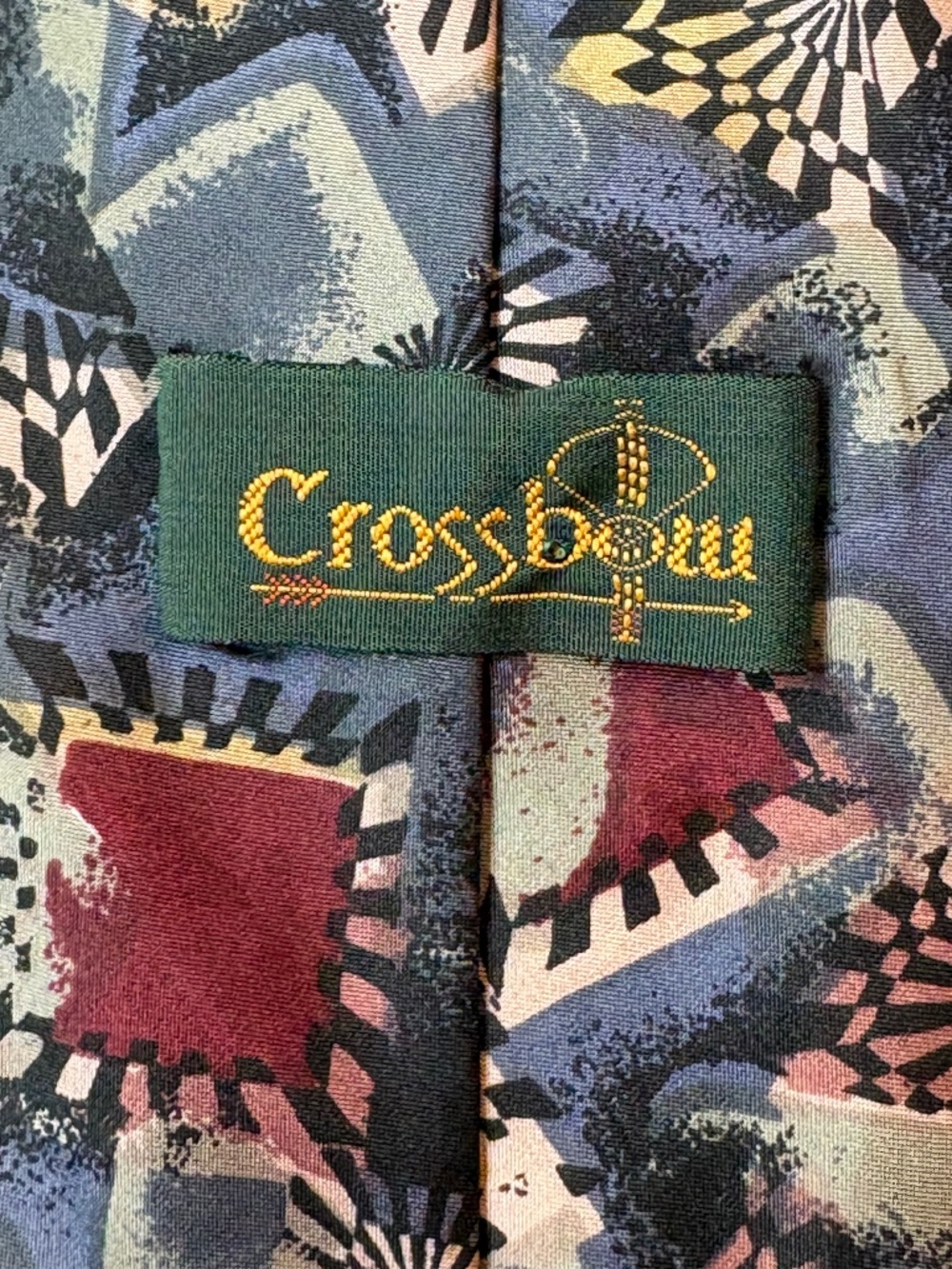 Vintage Crossbow Abstract Geometric Silk Blend Necktie 90s Retro Bold 3.75”